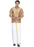 Vastramay Men's Gold Cotton Silk Blend Shirt and Dhoti Set